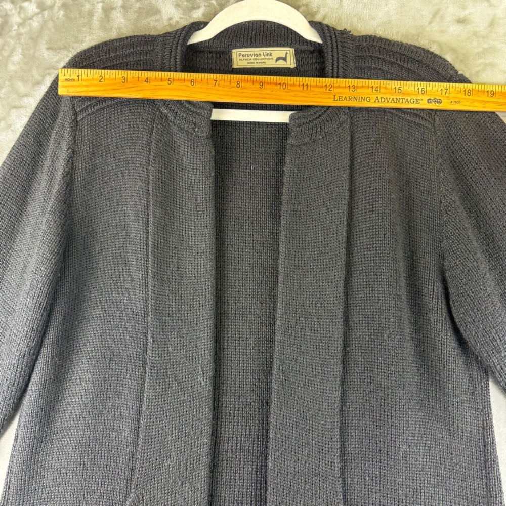 Peruvian Link Cardigan Women M/L Black Alpaca Open Front Knit Sweater (1502) - Picture 9 of 12